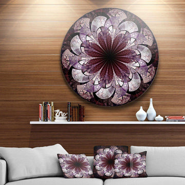 Soft Pink Digital Art Fractal Flower - Floral Circle Metal Wall Decor